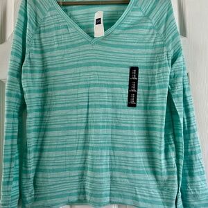 Gap Long Sleeve Women's Sea Foam Light & Dark Green Striped Top Size M NWT